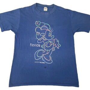 Vintage Florida Velva Sheen Minnie Mouse T-Shirt Adult Size L Blue VTG